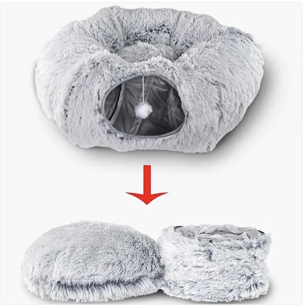 Cozy Plush Cat Tunnel and Nest - Foldable Winter Pet Kennel