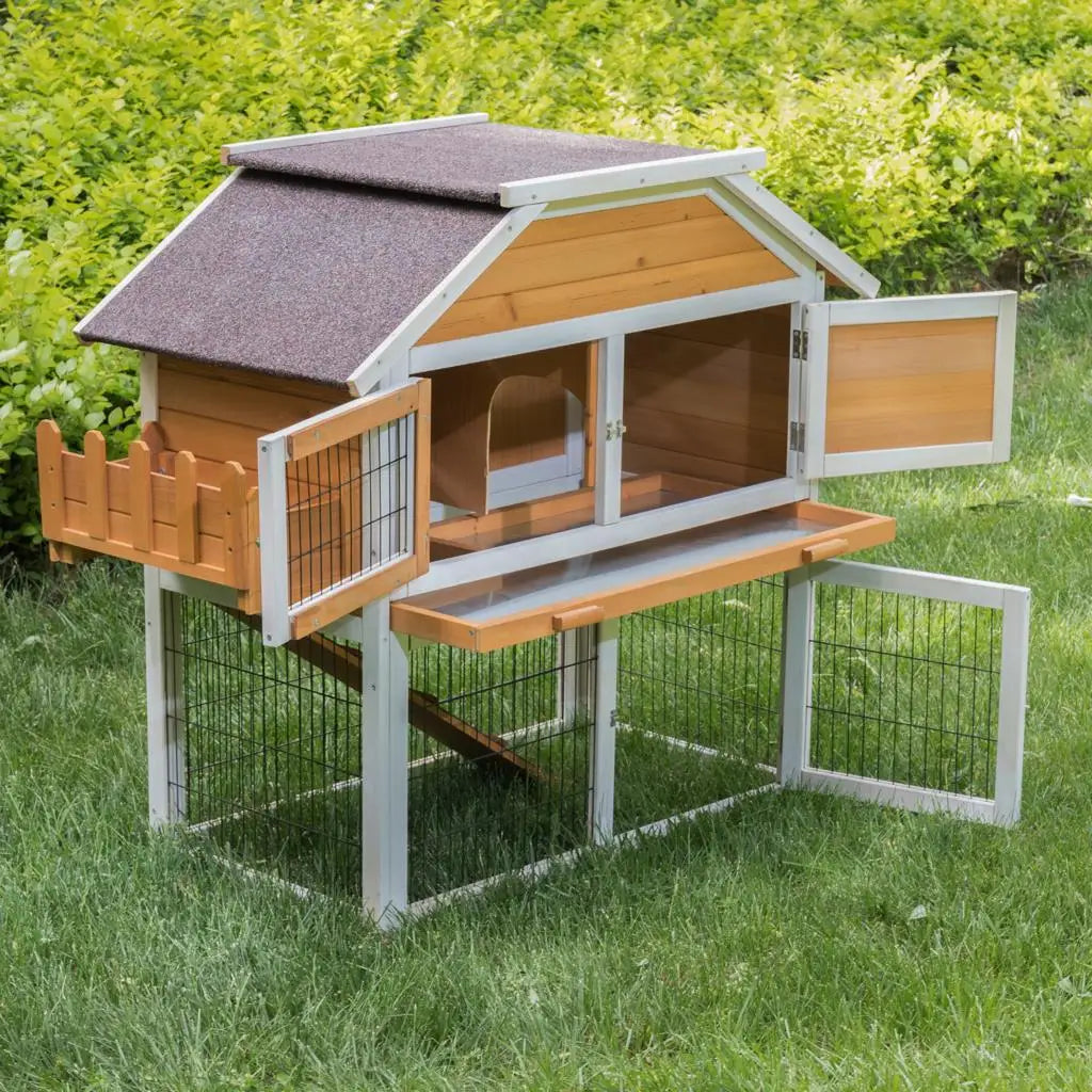 Rabbit Hutch Hare Hutch in Solid Wood Cage for Guinea Pig Hutch Small Animals 123.6 x 58 x 106cm Pet Bunny Cage