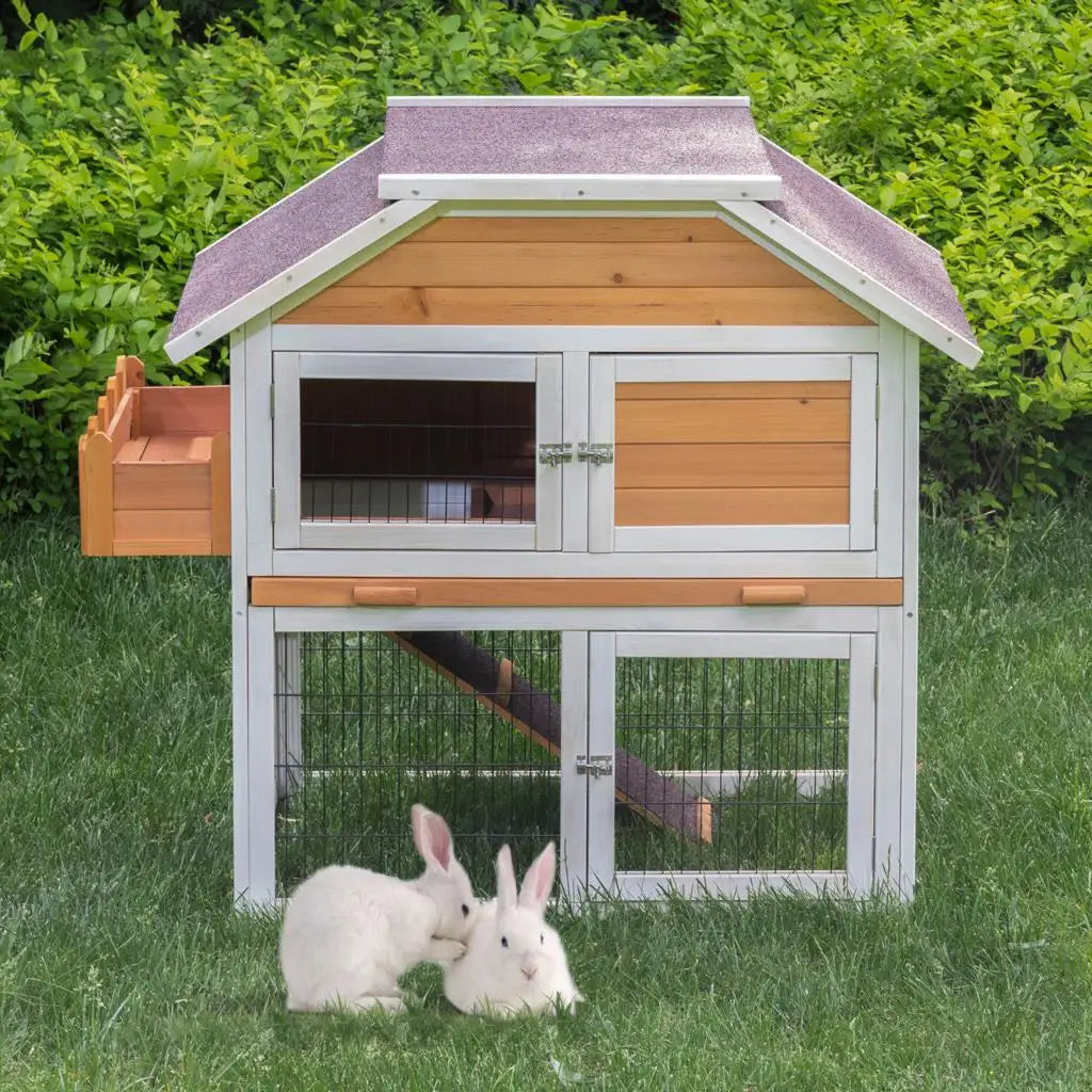 Rabbit Hutch Hare Hutch in Solid Wood Cage for Guinea Pig Hutch Small Animals 123.6 x 58 x 106cm Pet Bunny Cage