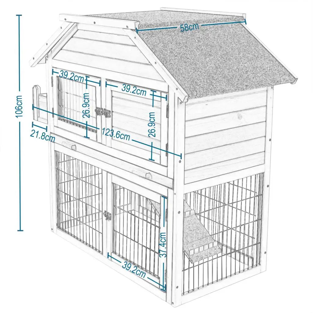 Rabbit Hutch Hare Hutch in Solid Wood Cage for Guinea Pig Hutch Small Animals 123.6 x 58 x 106cm Pet Bunny Cage