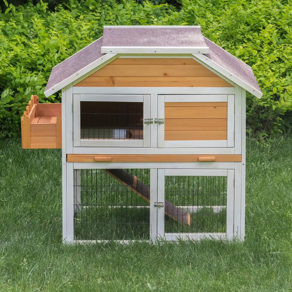 Rabbit Hutch Hare Hutch in Solid Wood Cage for Guinea Pig Hutch Small Animals 123.6 x 58 x 106cm Pet Bunny Cage