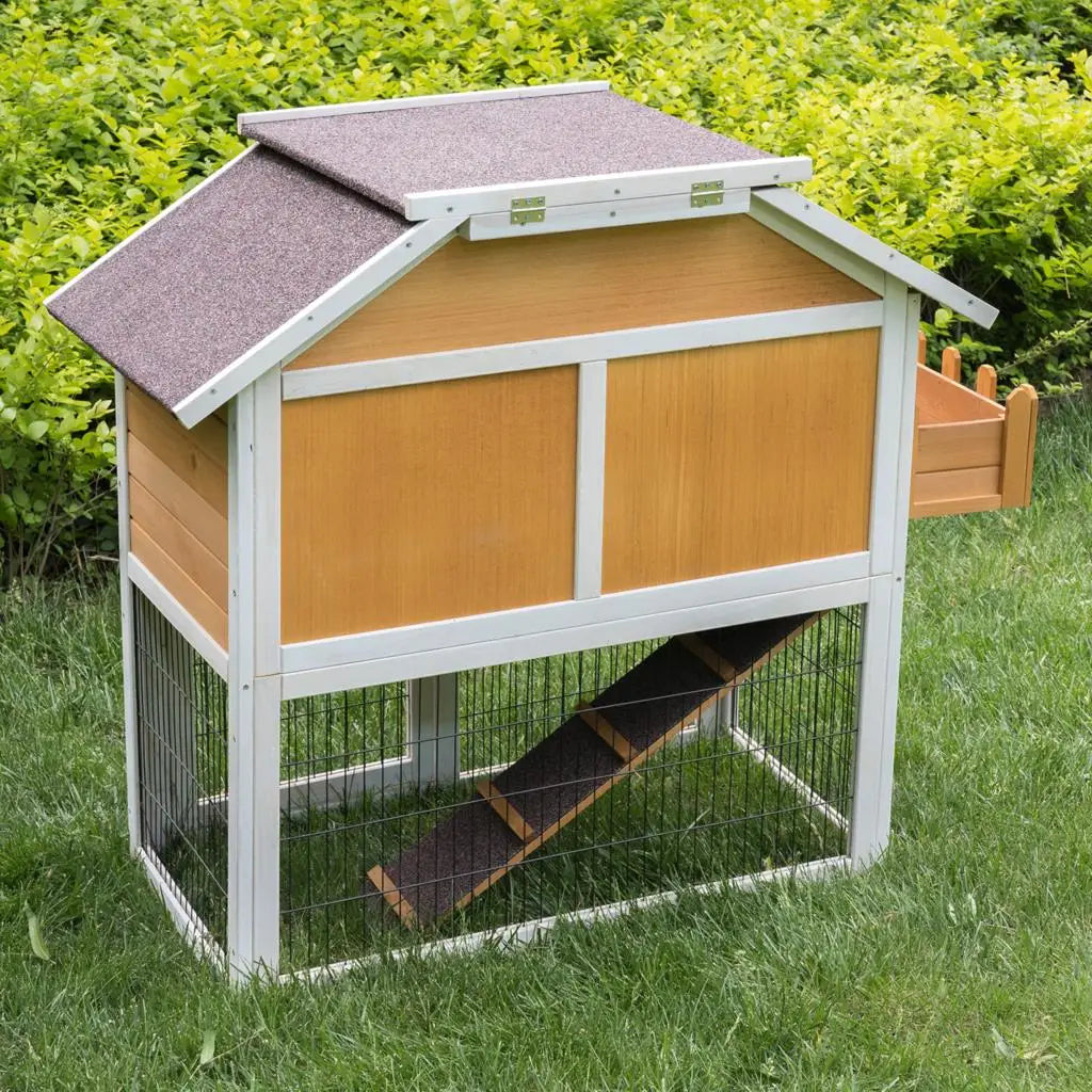 Rabbit Hutch Hare Hutch in Solid Wood Cage for Guinea Pig Hutch Small Animals 123.6 x 58 x 106cm Pet Bunny Cage