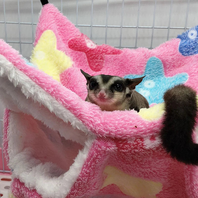 1PC Hamster House Pet Sleeping Hammock Warm Soft Beds Plush Printed Cage For Guinea Pig Squirrel Mice Rat Small Animal