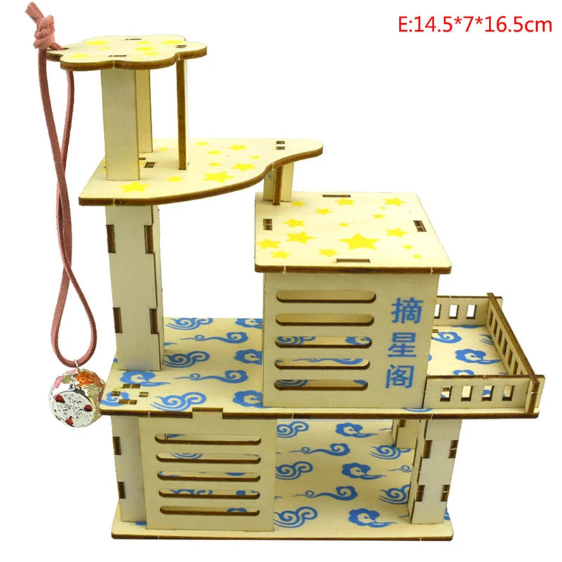 Hamster Hideout Wooden Hut Small Animals Multi Story Villa Climbing Decor Toy