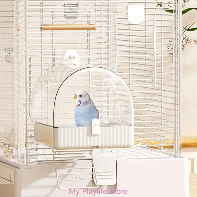 Pet Bird Bath Tub Clear Bath House Parrot Bathtub with Bottom Drawer for Budgies Cockatiels Lovebirds Bathing Supply