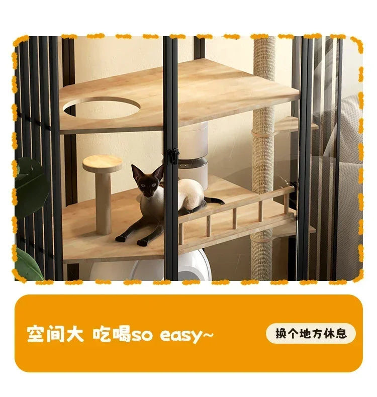 Panoramic Luxury Cat Cage Nest House Villa Cat Cabinet Automatic Litter Box Large Free Space Home