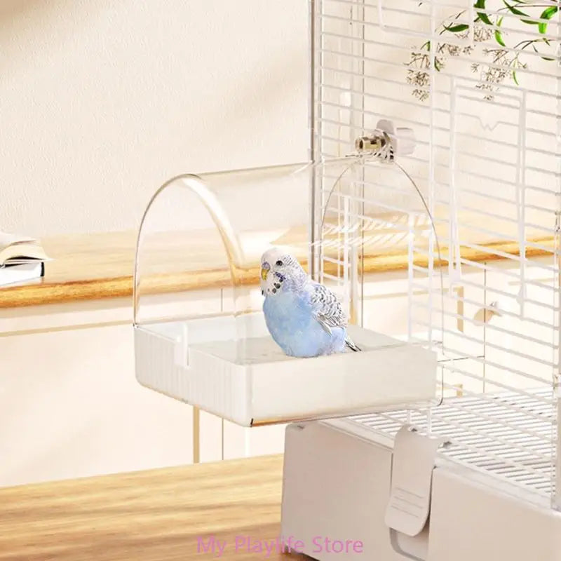 Pet Bird Bath Tub Clear Bath House Parrot Bathtub with Bottom Drawer for Budgies Cockatiels Lovebirds Bathing Supply