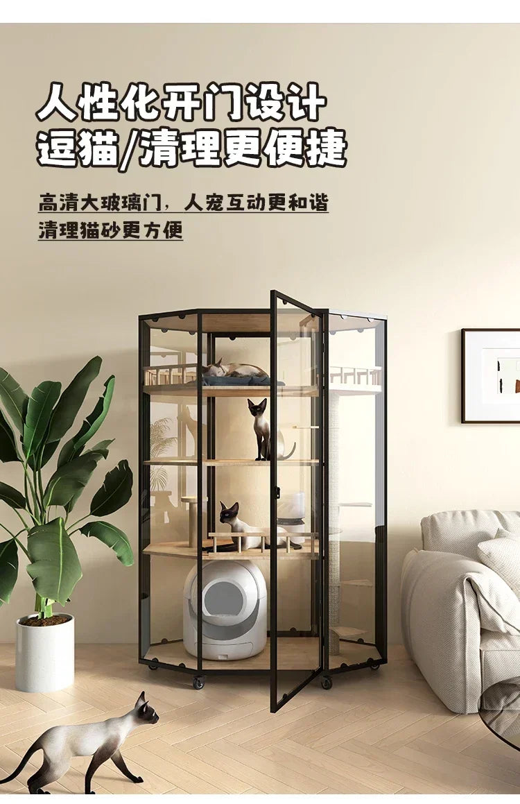 Panoramic Luxury Cat Cage Nest House Villa Cat Cabinet Automatic Litter Box Large Free Space Home