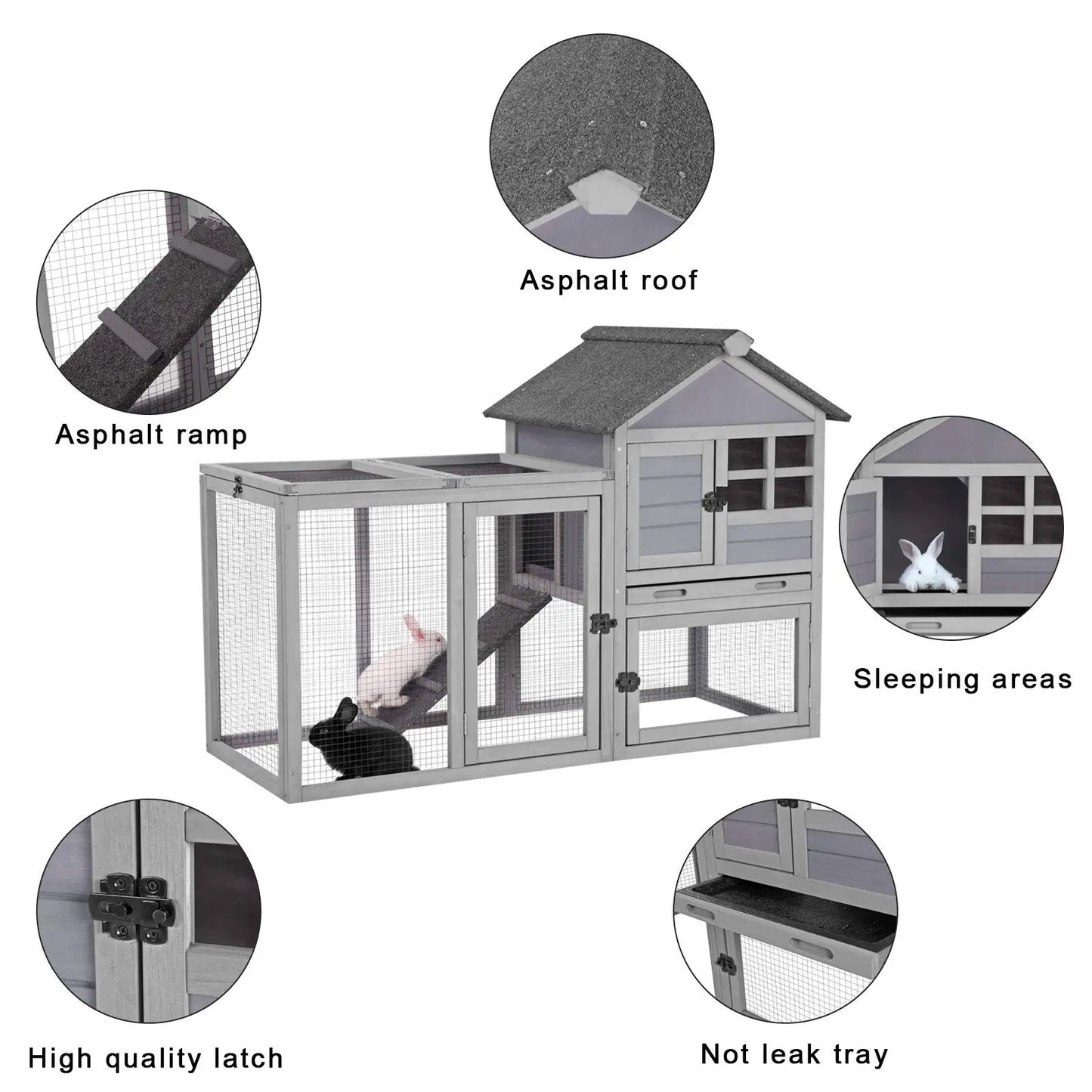 Rabbit Hutch Indoor Outdoor Bunny Cage with Run,Guinea Pig House Pull Out Upper Tray