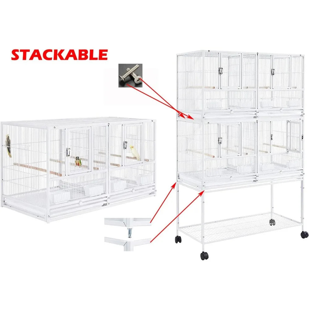 Single/Double/Triple Stackable Center Divided Breeding Bird Flying Double Layer Rolling Cage, Suitable for Birds (Three Layers)