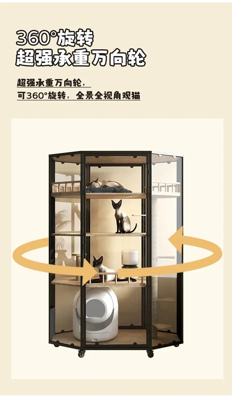 Panoramic Luxury Cat Cage Nest House Villa Cat Cabinet Automatic Litter Box Large Free Space Home