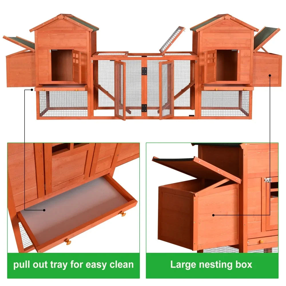 Chicken Coop,  Bunny Hutch with Ventilation Door, Garden Backyard Pet House Chicken Nesting Box,124" Large Hen Cage Rabbit House