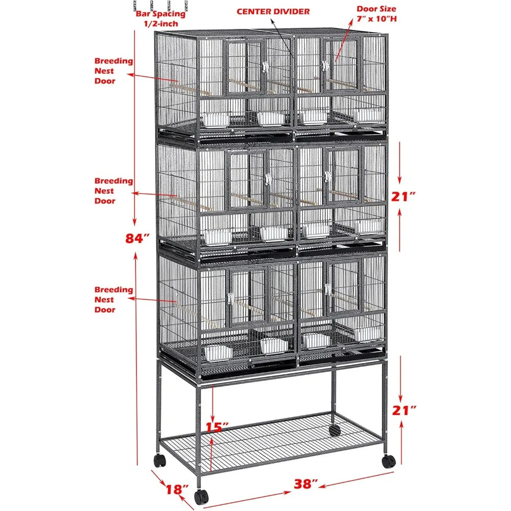 Single/Double/Triple Stackable Center Divided Breeding Bird Flying Double Layer Rolling Cage, Suitable for Birds (Three Layers)