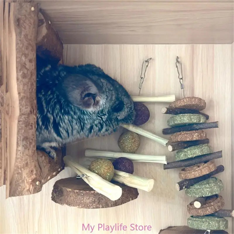 Rabbit Chew Toy Hamsters Hanging Hays Treat Bamboos Stick Grass Cake Wood Twigs Toy for Squirrels Small Pet Teeth Grinding