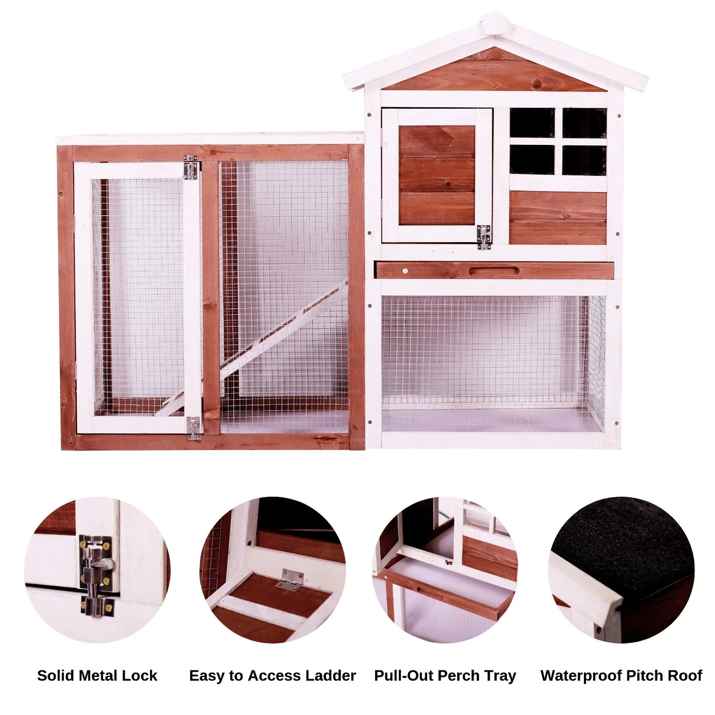 48 in. Large Chicken Coop Wooden Rabbit Hutch (Red)