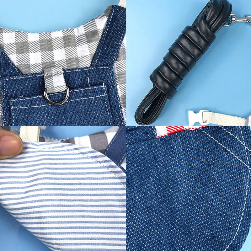 Denim Rabbit Bunny Costume Clothes with Buckle Leash Walking Pet Harness for Small Animals Gotas Guinea Pig mascotas Accessories