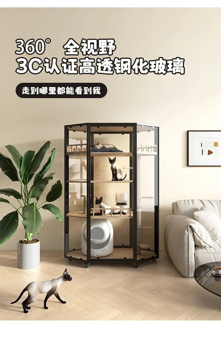 Panoramic Luxury Cat Cage Nest House Villa Cat Cabinet Automatic Litter Box Large Free Space Home