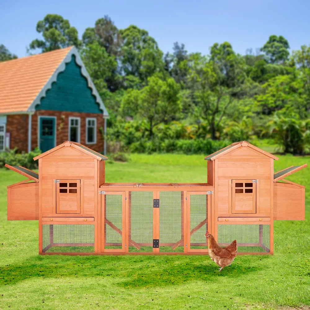 Chicken Coop,  Bunny Hutch with Ventilation Door, Garden Backyard Pet House Chicken Nesting Box,124" Large Hen Cage Rabbit House