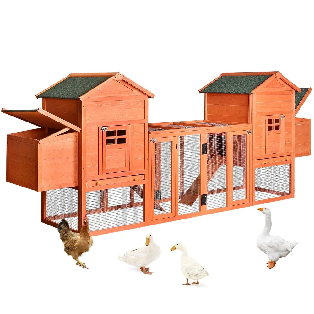 Chicken Coop,  Bunny Hutch with Ventilation Door, Garden Backyard Pet House Chicken Nesting Box,124" Large Hen Cage Rabbit House