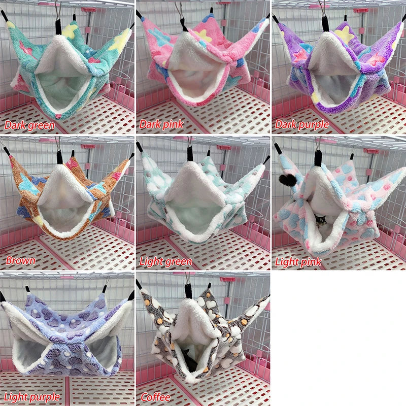 1PC Hamster House Pet Sleeping Hammock Warm Soft Beds Plush Printed Cage For Guinea Pig Squirrel Mice Rat Small Animal