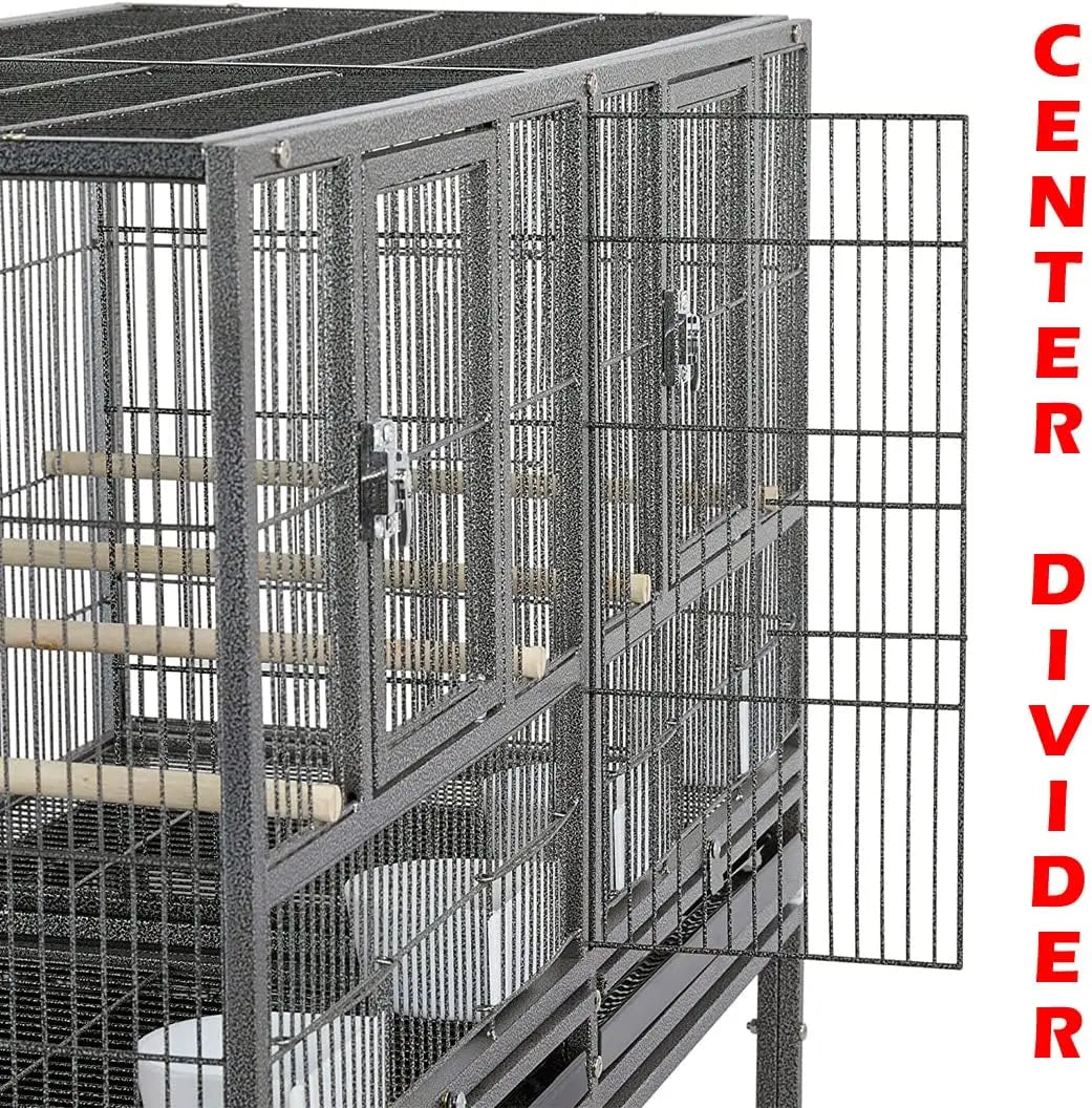 Combo Breeding Stacker Center Divided Breeder Bird Flight Double Rolling Cage With Side Breeding Nest Door (Black Vein, Triple