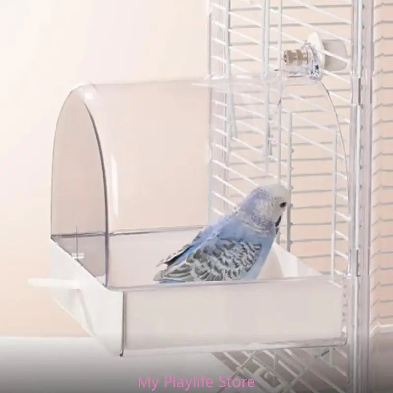 Pet Bird Bath Tub Clear Bath House Parrot Bathtub with Bottom Drawer for Budgies Cockatiels Lovebirds Bathing Supply