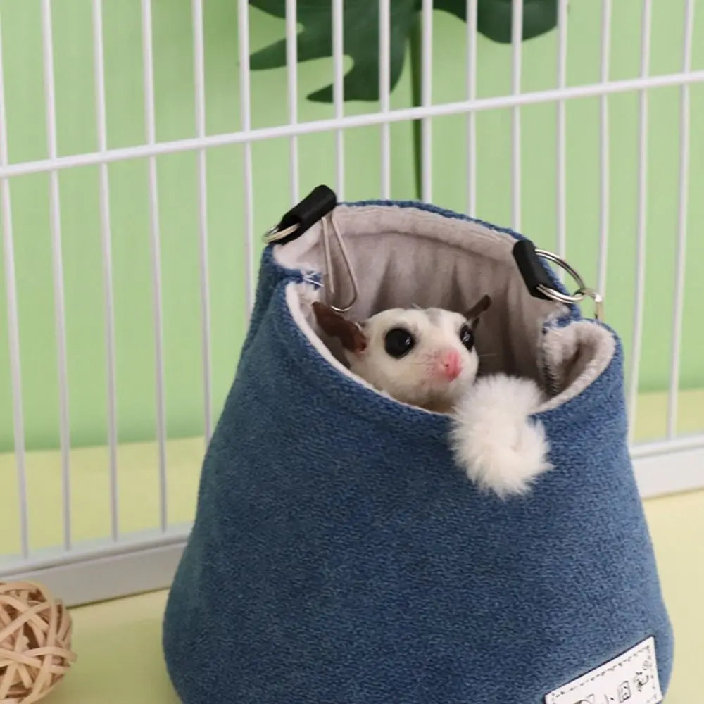 Opening Winter Sugar Glider Pouch Hanging Soft Squirrel Bed Cage Warm Cloth/Plush Hamster Hanging Bed for Guinea Pig/Bunny