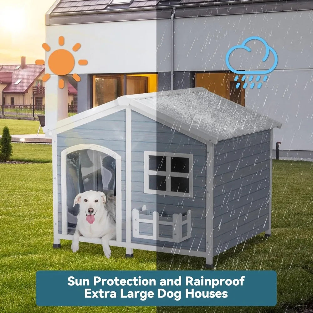 47" Dog House Outdoor with Waterproof PVC Roof, Extra Large Dog House for 2 Medium Dogs, Dog House Outdoor Large Breed