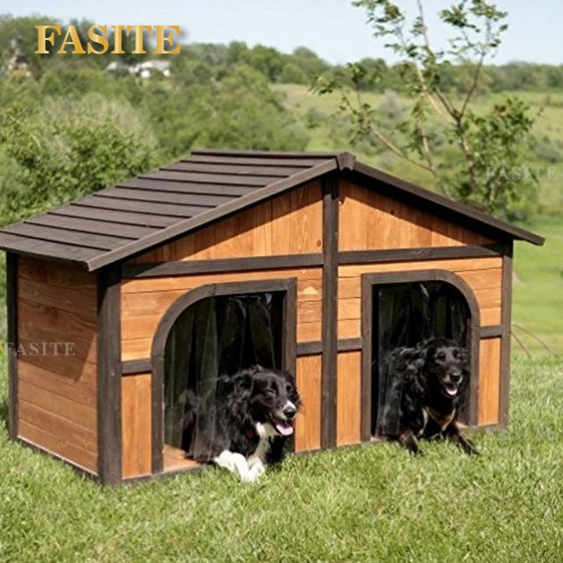 Extra Large Solid Wood Dog Houses Suits Two Dogs Or 1 Large Breeds Outdoor Dog Bed Has A Raised Bottom and Natural Insulation