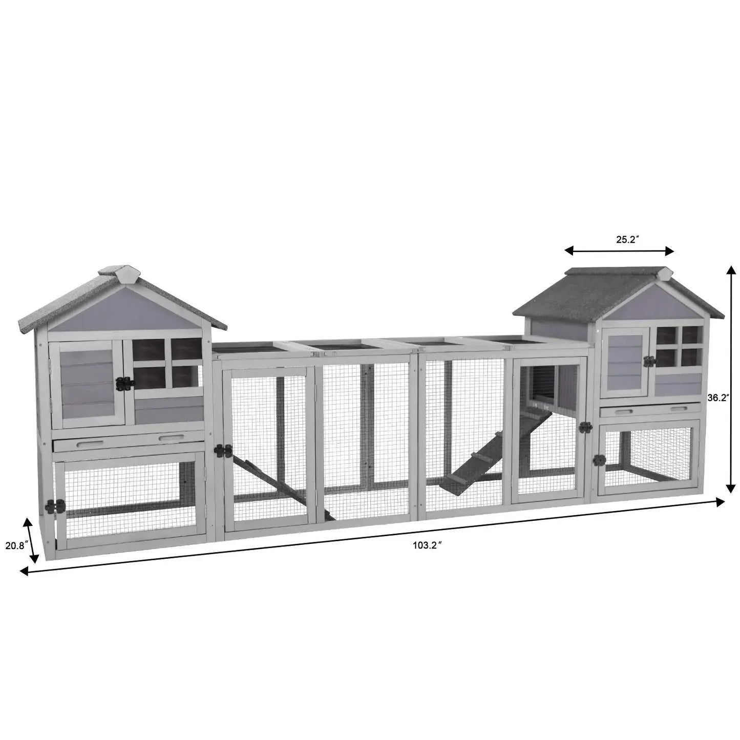 Rabbit Hutch Indoor Outdoor Bunny Cage with Run,Guinea Pig House Pull Out Upper Tray