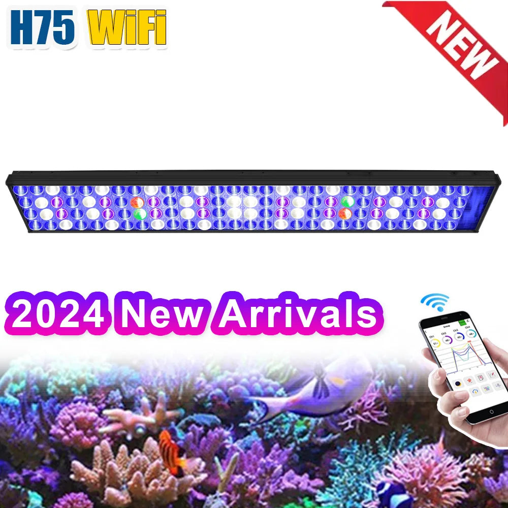 PopBloom-WiFi Marine Aquarium Lamp, Full Spectrum Saltwater LED Aquarium Lighting for 80-100cm Reef Coral,Marine Aquarium Tank