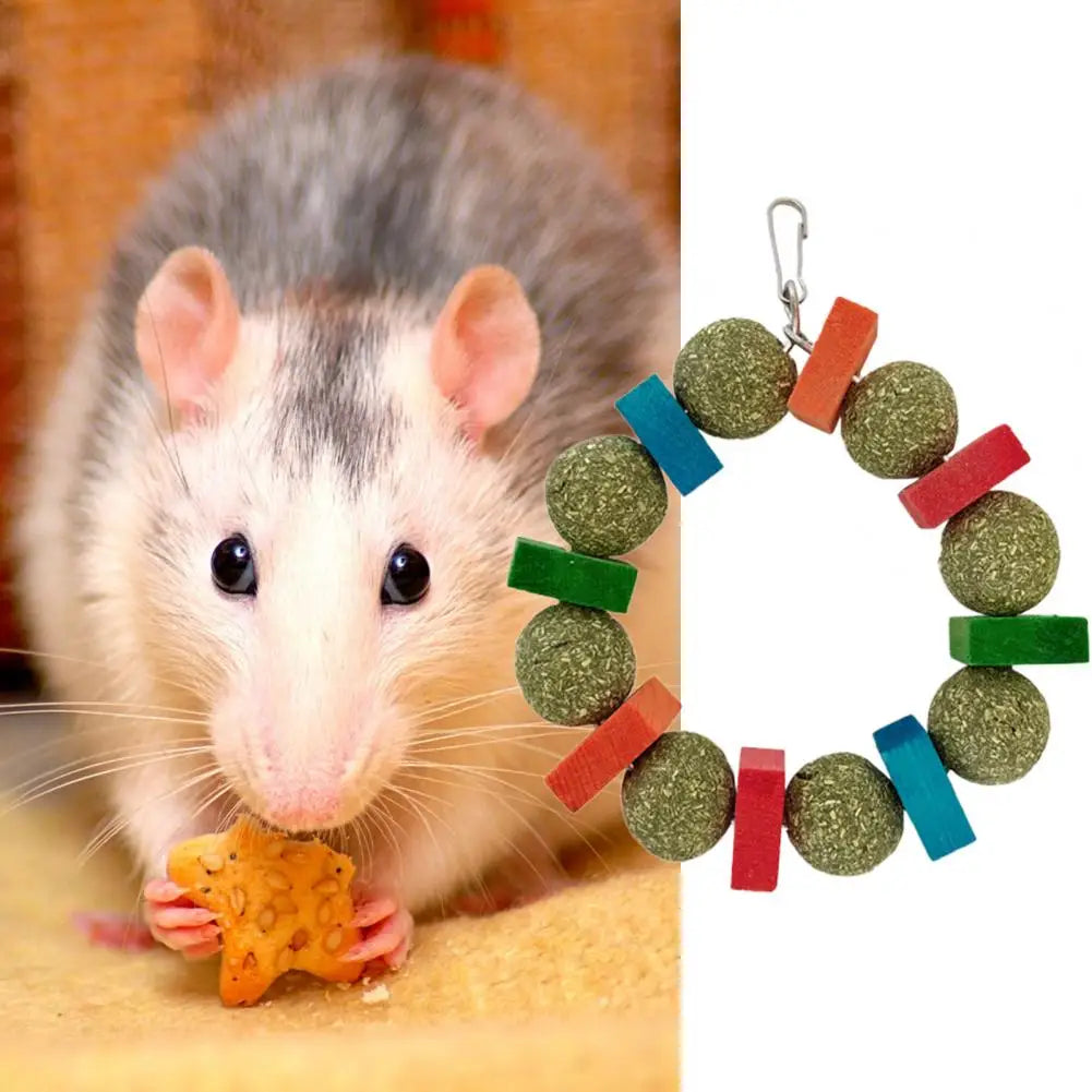 Hanging Pet Toy Natural Handmade Chew-resistant Hamster Toy with Grass Scent for Teeth Care Rabbit Guinea Pig Toy for Chinchilla