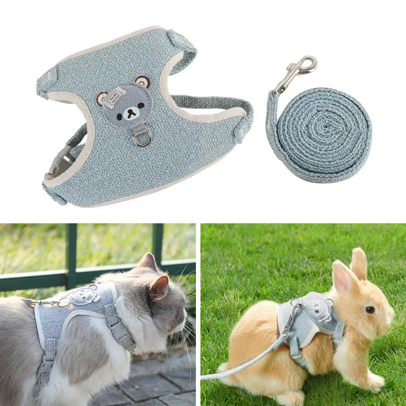 Newest Cute Rabbit Harness and Leash Set Bunny Adjustable Vest Harnesses Pet Leashes for Outdoor Walking Small Pets Supplies