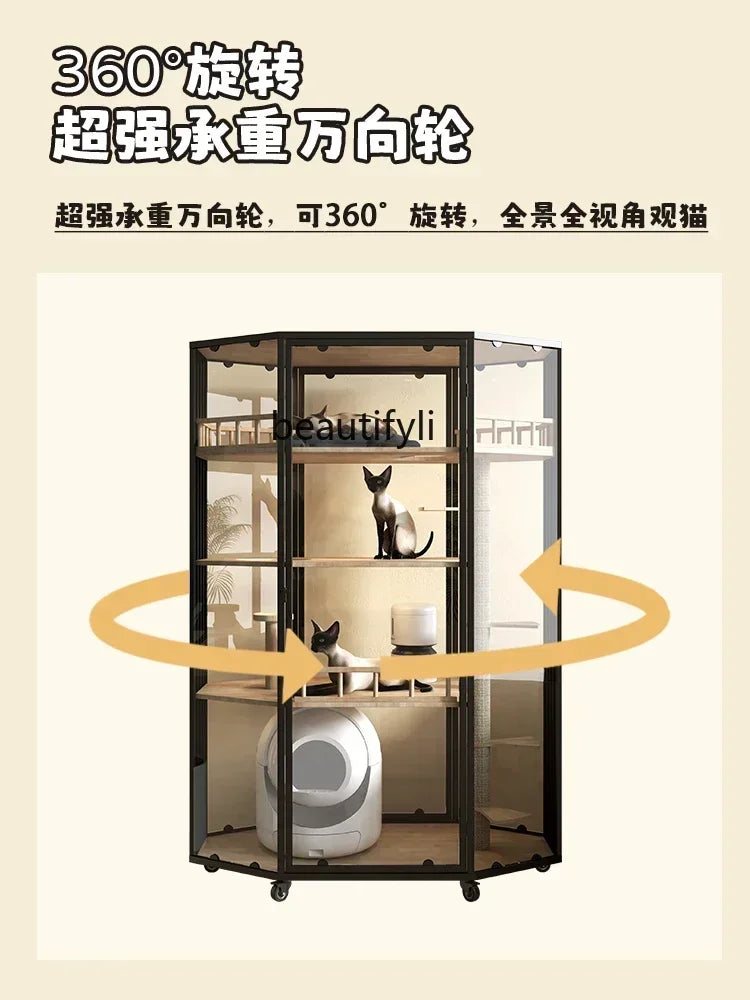 Panoramic Luxury Cat Cage Nest House Villa Cat Cabinet Automatic Litter Box Large Free Space Home