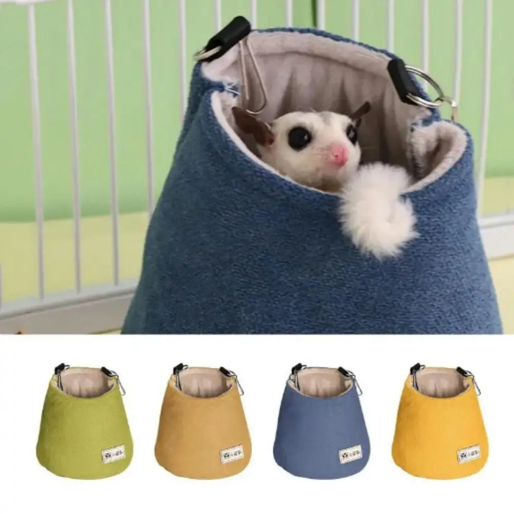 Opening Winter Sugar Glider Pouch Hanging Soft Squirrel Bed Cage Warm Cloth/Plush Hamster Hanging Bed for Guinea Pig/Bunny