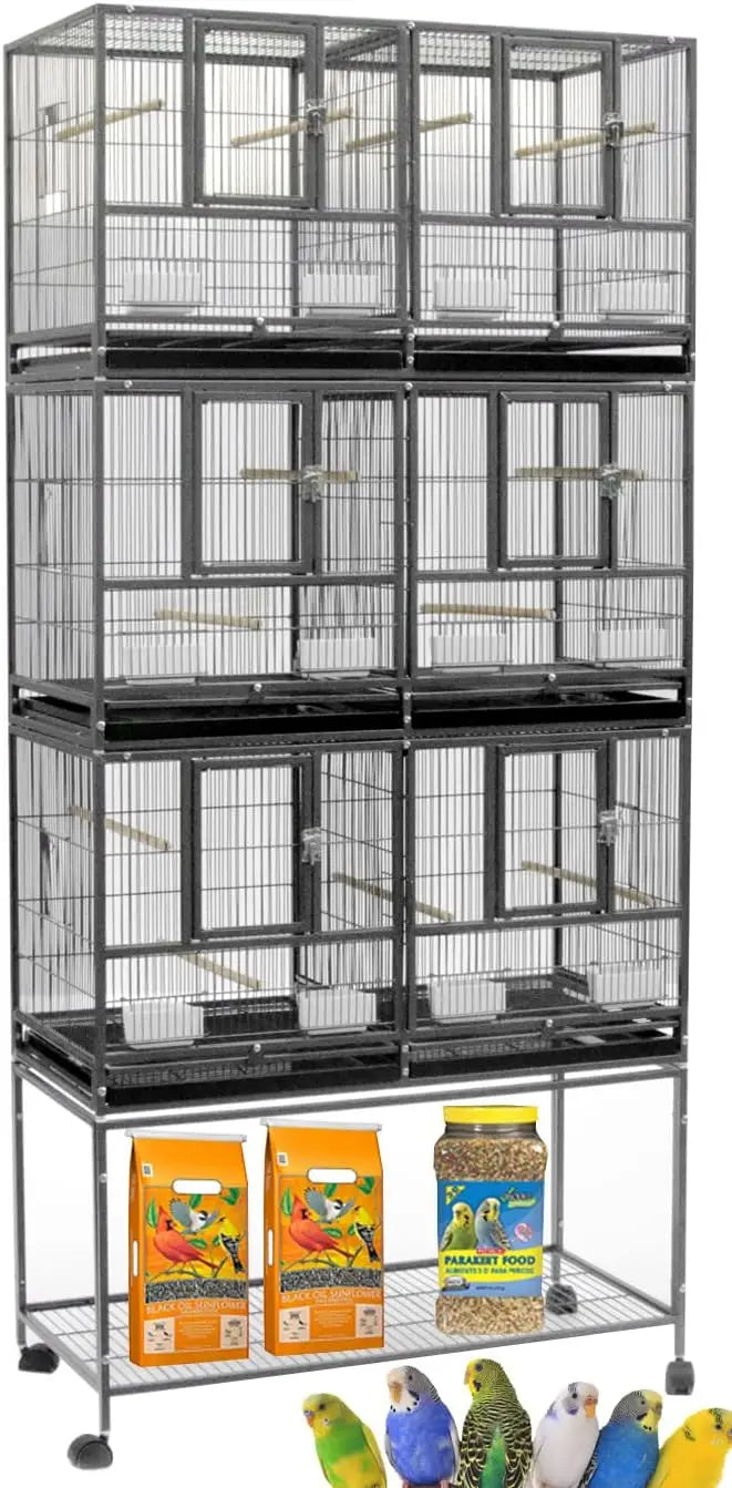 Combo Breeding Stacker Center Divided Breeder Bird Flight Double Rolling Cage With Side Breeding Nest Door (Black Vein, Triple