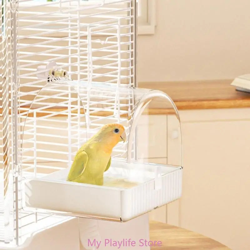 Pet Bird Bath Tub Clear Bath House Parrot Bathtub with Bottom Drawer for Budgies Cockatiels Lovebirds Bathing Supply