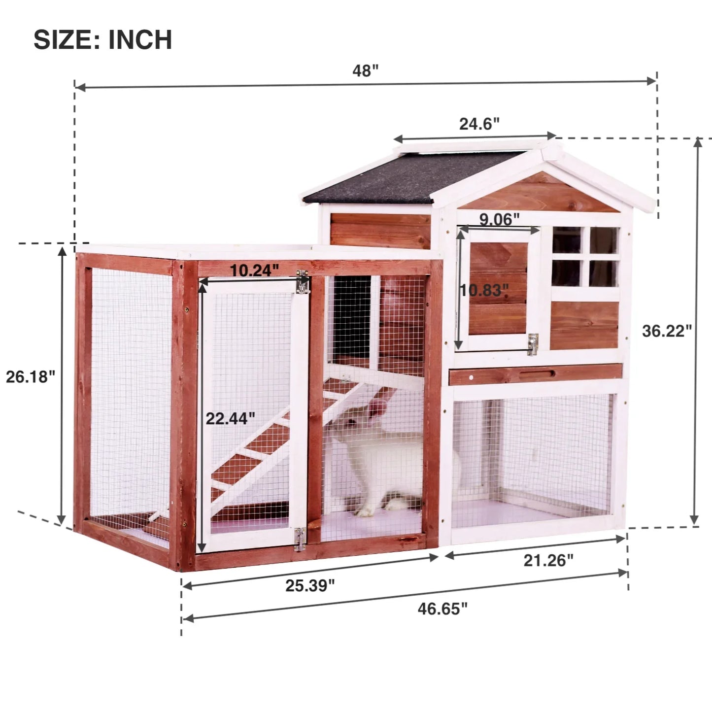 48 in. Large Chicken Coop Wooden Rabbit Hutch (Red)