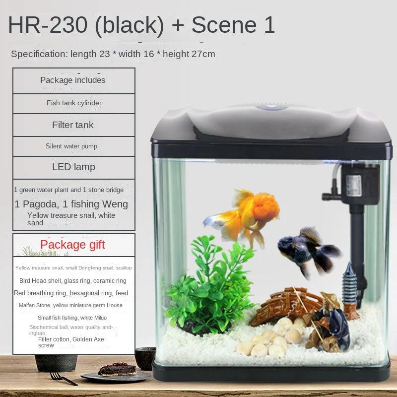 Fish Tank Aquarium Ecological Desktop Creative Goldfish Tank Glass Mini Small Living Room Water-free Home Tank Aquarium Tank