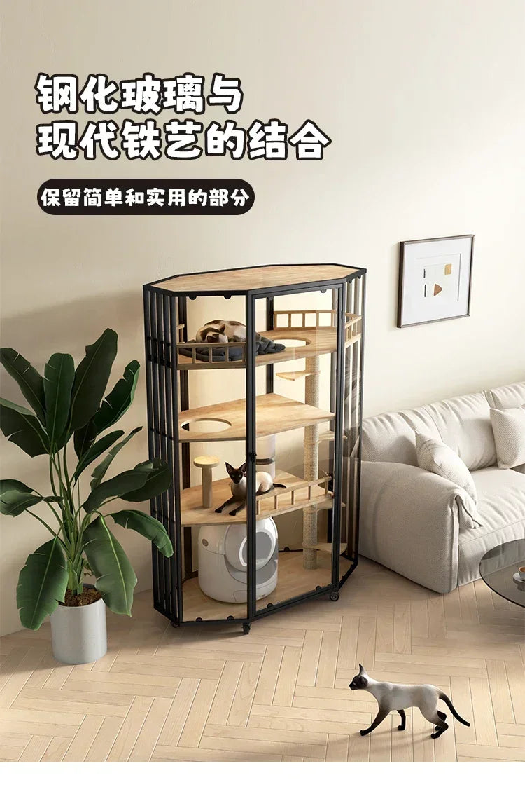 Panoramic Luxury Cat Cage Nest House Villa Cat Cabinet Automatic Litter Box Large Free Space Home