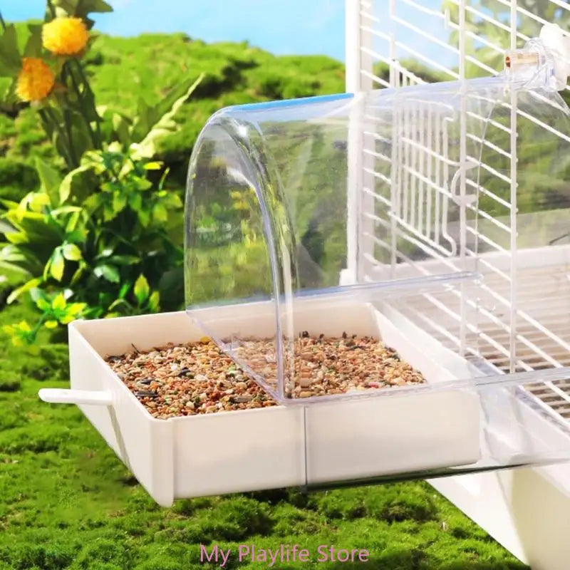 Pet Bird Bath Tub Clear Bath House Parrot Bathtub with Bottom Drawer for Budgies Cockatiels Lovebirds Bathing Supply