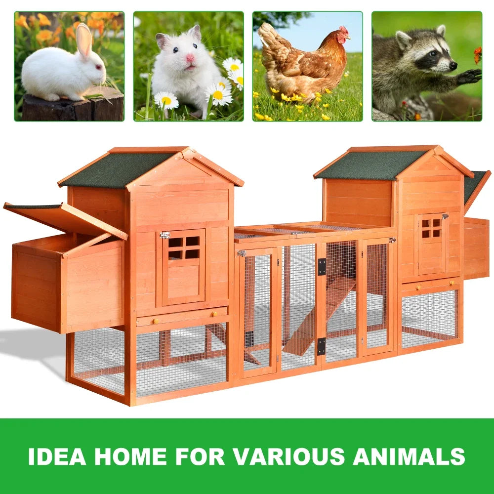 Chicken Coop,  Bunny Hutch with Ventilation Door, Garden Backyard Pet House Chicken Nesting Box,124" Large Hen Cage Rabbit House