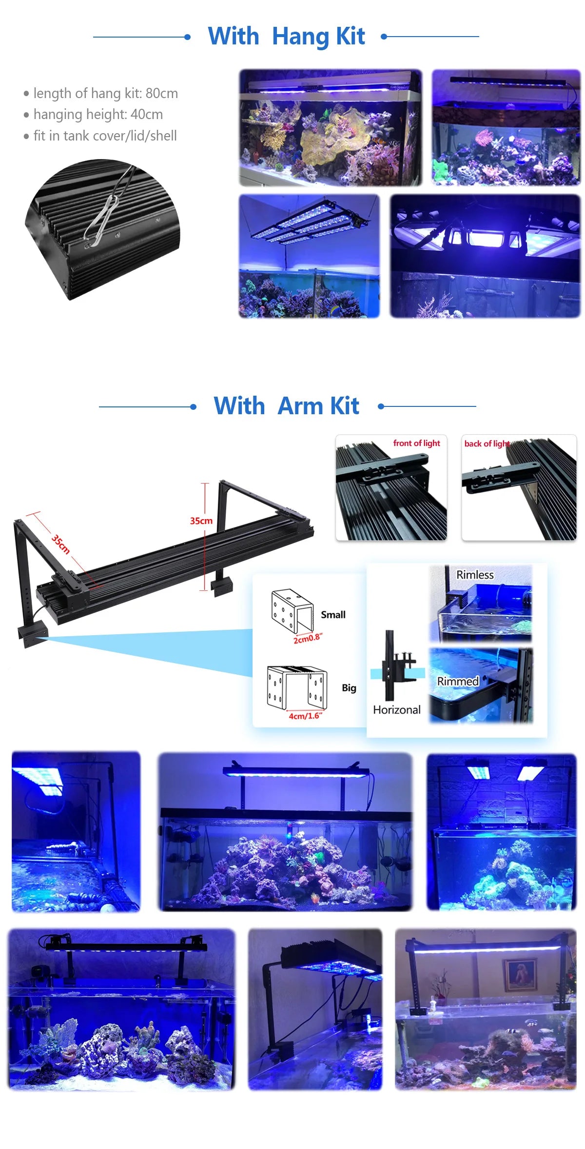 PopBloom-WiFi Marine Aquarium Lamp, Full Spectrum Saltwater LED Aquarium Lighting for 80-100cm Reef Coral,Marine Aquarium Tank