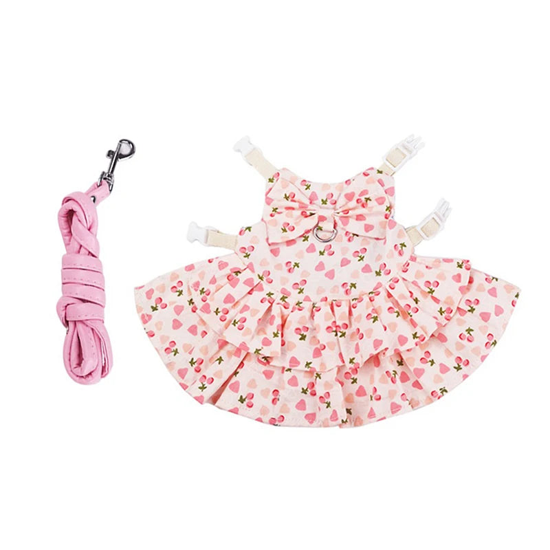 Soft Cotton Rabbit Harness Dress and Leash Set for Rabbits Bunnies Summer Small Animals Clothes Outdoor Pet Walking Supplies