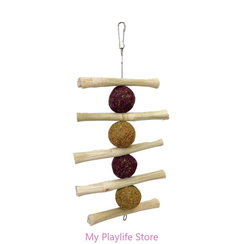 Rabbit Chew Toy Hamsters Hanging Hays Treat Bamboos Stick Grass Cake Wood Twigs Toy for Squirrels Small Pet Teeth Grinding