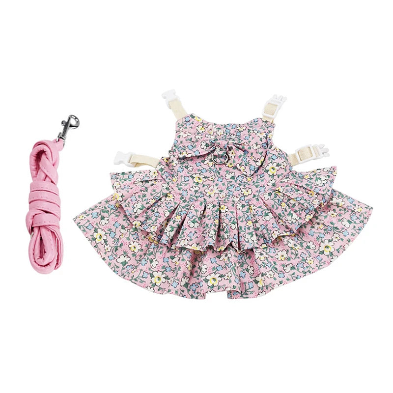 Soft Cotton Rabbit Harness Dress and Leash Set for Rabbits Bunnies Summer Small Animals Clothes Outdoor Pet Walking Supplies