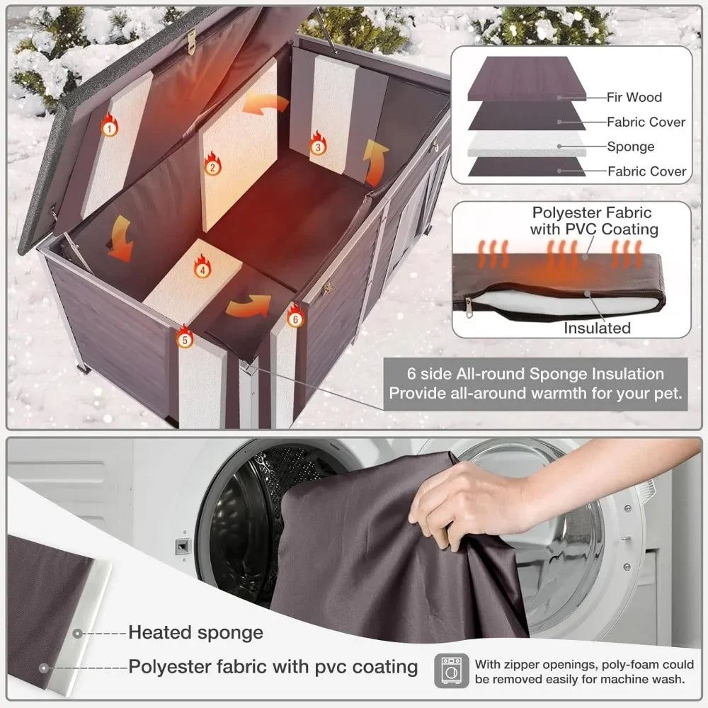 Outdoor Dog House 59.1" Extra Large 100% Insulated Dog Kennel with Liner Keep Warm in Winter,Metal Frame Dog Cage