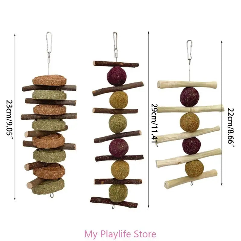 Rabbit Chew Toy Hamsters Hanging Hays Treat Bamboos Stick Grass Cake Wood Twigs Toy for Squirrels Small Pet Teeth Grinding