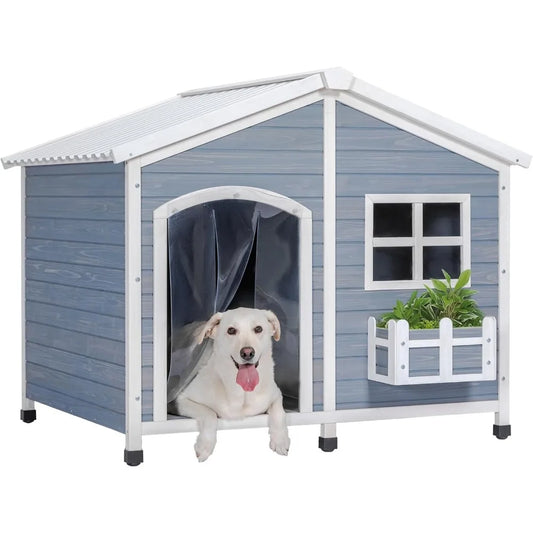 47" Dog House Outdoor with Waterproof PVC Roof, Extra Large Dog House for 2 Medium Dogs, Dog House Outdoor Large Breed