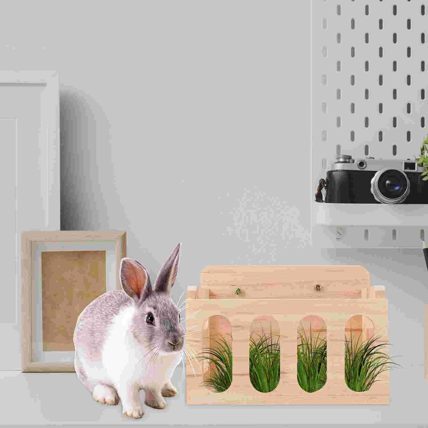 Chinchilla Rabbit Grass Stand Bunny Cage Indoor Wooden Bowl Pet Feeder Baby Bird Outdoor Toys